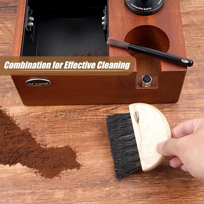 IKAPE Espresso Coffee Accessory, Cleaning Brush Set —— a Fan-Shaped Brush & an Aluminum Brush Exquisite Set —— Elevate Your Espresso Experience