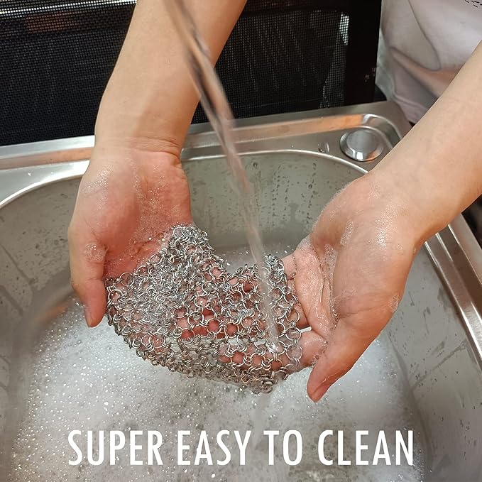 2Pack 4" Chain Mail Cast Iron Cleaner Scrubber, 316 Chainmail Scrubber Cast Iron Skillet Cleaning Brush, Chainmail Scrubbing Metal Scrub Tool to Clean Dutch Oven Carbon Steel Wok Grill Pan Pot