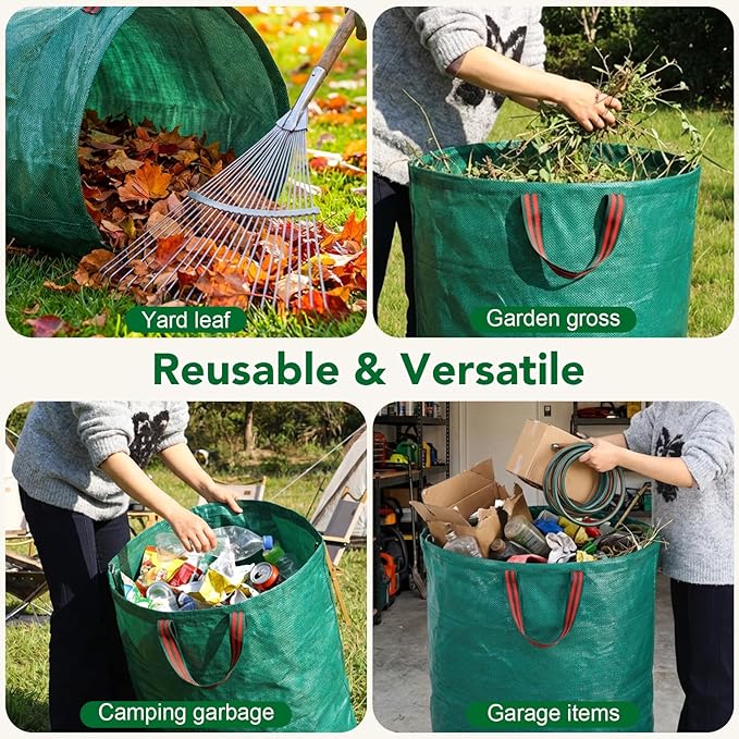 53 Gallons Reusable Yard Waste Bags, 2 Packs Lawn and Leaf Bags With Reinforced Handles, Collapsible Garden bag For Leaves,Grass,Storm Debris,Construction Waste, Standable&Foldable