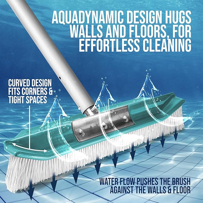 SweepEase® Swimming Pool Brush, 18" Pro Series Pool Brush, Durable Poly Bristles, Sticks to Walls and Floor Guaranteed, Green, Patented Design