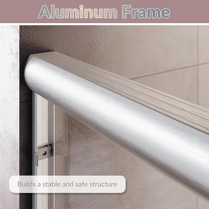 ELEGANT 58.5-60 in. W x 72 in. H Semi-Frameless Sliding Shower Door in Brushed Nickel, 1/4" (6mm) Clear Tempered Glass, Shower Glass Door with Towel Bar