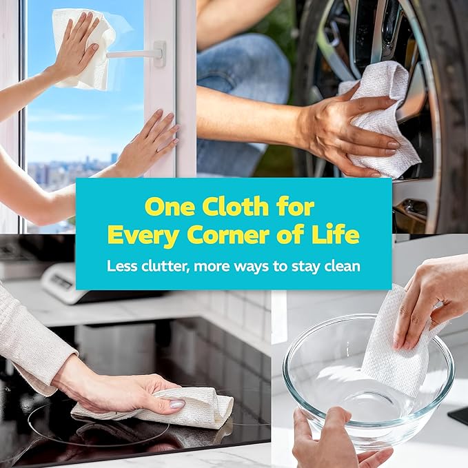 45 Pack Plant-Based Reusable Cleaning Cloth Rolls, Household Hand Wipes, Ultra Absorbent, Scratch Free, Lint Free, Washable Paper Towels for Home, Cleaning Supplies, 8.6" x 11.8" (2 Rolls)