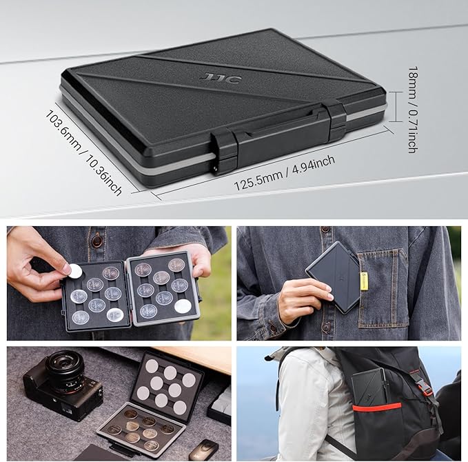 JJC CR2450 CR2430 CR2412 Battery Case Holder Storage,Water-Resistant,Button Coin Cell Batteries Storage Organizer Box for 16x CR 2450 CR2430 CR 2412 3V Lithium battery (Batteries Not Included)