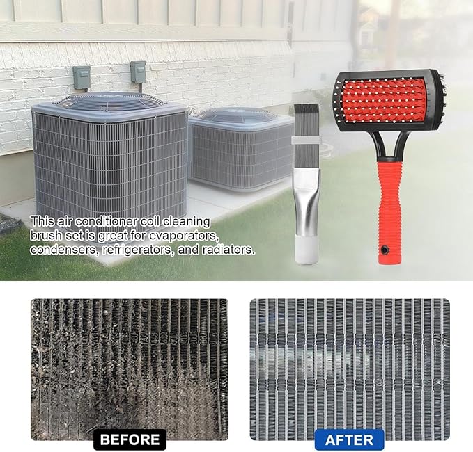 AC Coil Cleaning Brush, Double-Sided Evaporator Coil Cleaner, Fin Comb, Air Conditioner Coil Cleaning Tool Kit, Radiator Repair Tool, HVAC Maintenance Tools for Home