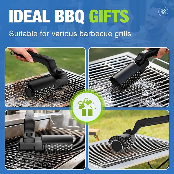 Electric Grill Brush, Rechargeable Grill Cleaner for Outdoor Grill with 3-Speed Power Motor & Stainless Steel Head- 180°Adjustable, Automatic Grill Cleaning Brush for Gas/BBQ Grates & Griddles