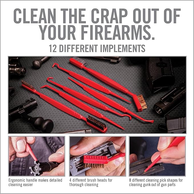 Real Avid 12-Piece Detailing Brush & Pick Set – Soft & Stiff Bristle Cleaning Brushes, Precision Picks & Hook Tools for Deep Cleaning, Maintenance & Detailing of Pistols, Rifles, and Outdoor Gear