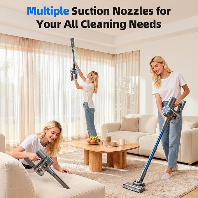 BlueEpic Cordless Vacuum Cleaner for Home, 40KPA/300W Stick Vacuums with Charging Wall Dock, Anti-Tangle, 6 in 1 Lightweight Handheld Vacuum for Pet Hair, Hard Floor, Carpet