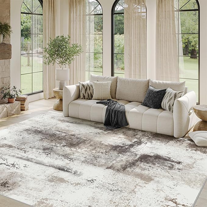 5x7 Area Rugs for Living Room, Bedroom,Modern Abstract Washable Rug, Boho Non Slip Low Pile Carpet for Indoor Dining Room,Office, Dorm, Farmhouse and Kids Room - Light Brown