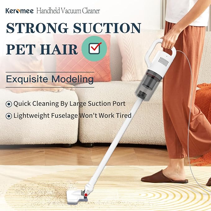 Stick Vacuum Cleaner, Corded Handheld Vacuum Cleaner Mini Electric Broom for Pet Hair Hardwood Floor Cat Litter Carpet Cleaning (16ft-Cord)