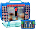 ALCYON Battery Organizer Case with Tester-Double-Sided Design for 269+ AA/AAA/C/D/9V Batteries, Portable Storage Solution for Home, Office, Workshop (Blue, Case Only)