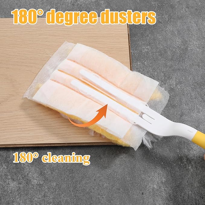 62 Pcs Duster Refills for Swiffe Duster, 360° Heavy Duty Dusters Refill Electrostatic Compatible with Dusteres, Disposable Dusters Kit with 1pcs Retractable Handle for Furniture, Blinds
