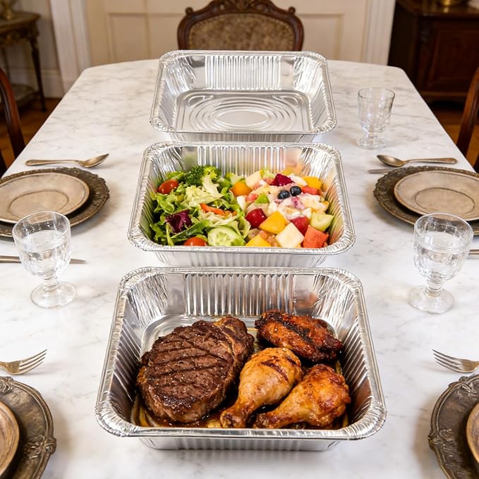 9x13 Inch Disposable Aluminum Foil Pans with Clear Lids(20 Pack)Half Size Tin Foil Pans,Disposable Food Containers Baking Pans For Cooking, Meal Prep, Roasting, Chafing, Heating, Steam Table