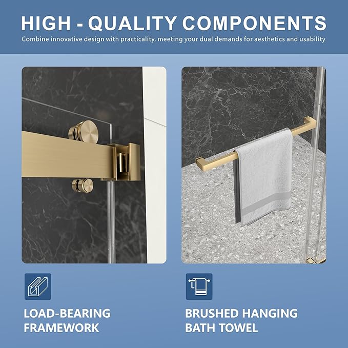 44-48" W x 76" H Frameless Shower Door, Double Sliding Glass Shower Door with 5/16" (8mm) Clear SGCC Tempered, Roller Disc System, 304 Stainless Steel (Brushed Gold, 44-48" W*76" H)