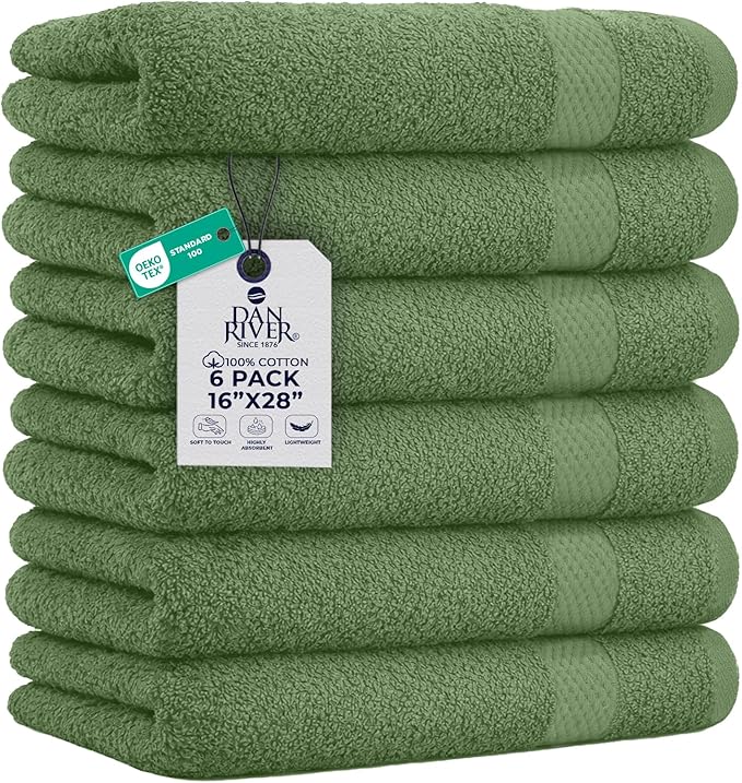 DAN RIVER Luxury Hand Towel – Soft, Absorbent, Quick-Drying, Premium Cotton Towel, Perfect for Everyday Use, 16x28 Inches - Sage Green