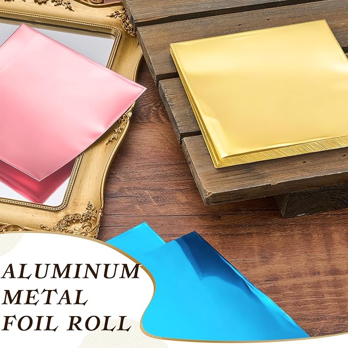 Yaocom 150 Packs Aluminum Embossing Foil Sheets Crafts DIY Foil 6 Inch x 6 Inch x 0.07 mm Thick for Art Project Aluminum Flashing Roll Wide Sheet Multipurpose Metal Sheets (Pink, Blue, Gold)