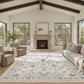 8x10 Rugs for Living Room & Bedroom,Floral Washable Rug,Boho Area Rug, Large Non Slip Low Pile Wool Carpet for Indoor Dining Room,Girls Room,Nursery Room and Kids Room(Grey 8x10ft)