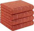 Homaxy 100% Cotton Terry Kitchen Towels(Rust, 13 x 28 inches), Checkered Designed, Soft and Super Absorbent Dish Towels, 4 Pack