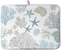 Coastal Dish Drying Mats for Kitchen Counter 18 x 24 Inch Summer Beach Drying Mat Coral Starfish Nautical Dish Rack Mat Ocean Themed Microfiber Absorbent Dish Drying Pad with Hanging Loop