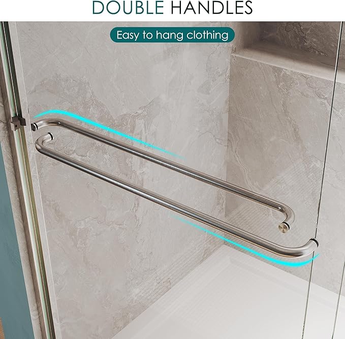 ELEGANT Double Sliding Shower Door 44-48" W x 72" H, Semi-Frameless Bypass Shower Glass Door with Dual Towel Bar Handles, 1/4" Tempered Glass for Walk-in Shower, Brushed Nickel