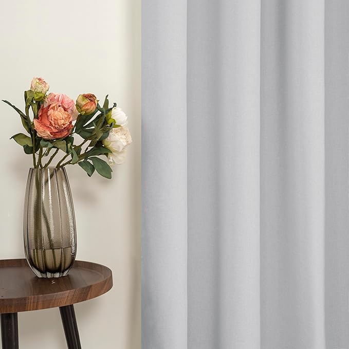 YoungsTex Short Linen Blackout Curtains 40 Inch Length, Thermal Insulated Black Out Drapes with Grommet Room Darkening for Bathroom Bedroom Window, Light Grey, 2 Panels, 42 X 40 Inch