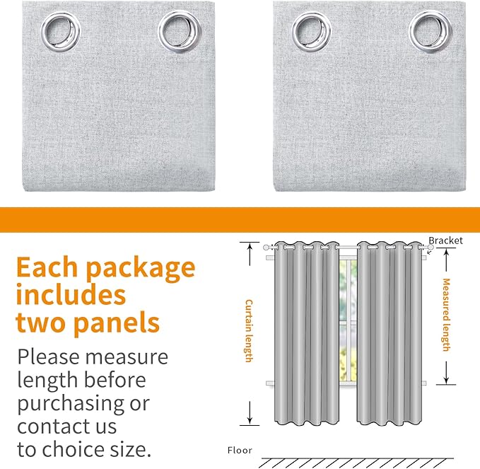 YoungsTex 54 Inch Length Linen 100% Blackout Curtains for Bedroom, Short Thermal Insulated Drapes with Grommet Full Room Darkening for Living Room Window, Light Grey, 2 Panels, 42 X 54 Inch