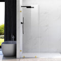28" W ×80" H Shower Glass Panel, Frameless Fixed Glass Shower Panel with Clamps, 3/8" (10mm) Thick Clear Certified Tempered Shower Door, Bathroom Shower Screen in Satin Brass UKH07B2-28X80-SB