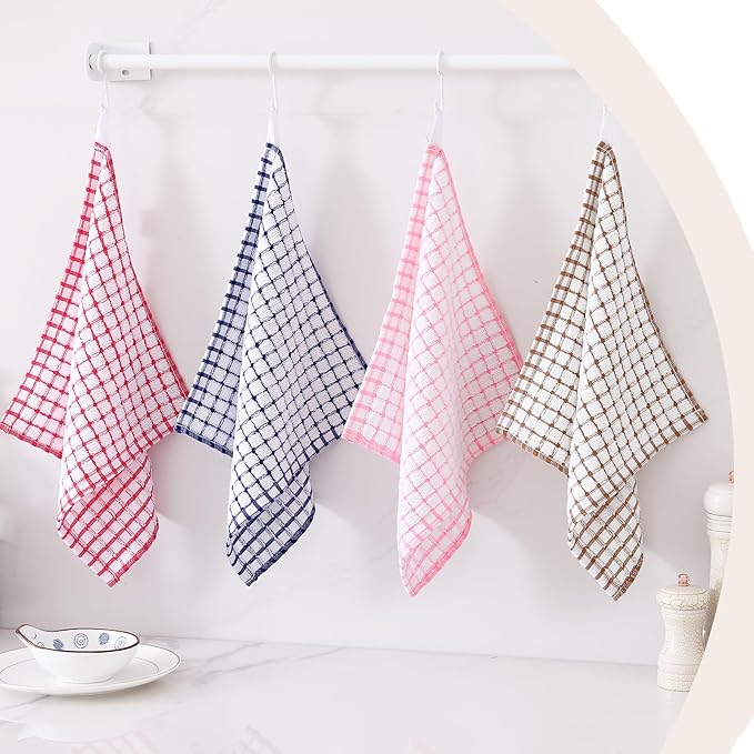 Kitinjoy Cotton 16 Pack Kitchen Towels and Dishcloths Sets, 16 x 25 Inch & 12 X 12 Inch Dish Towels Bulk, Super Soft and Absorbent Hand Towels for Kitchen Drying, Red