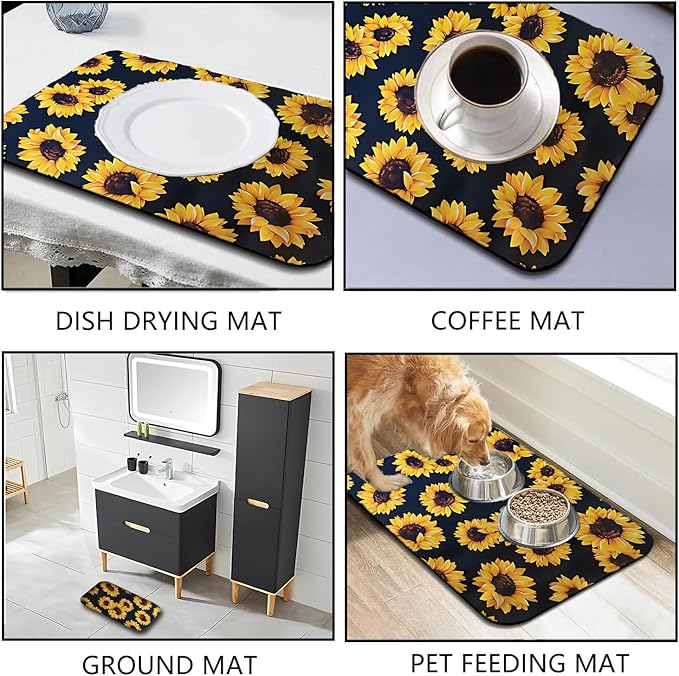 Dish Drying Mat Foldable Fall Kitchen Drying Mat Absorbent Sink Mat Multi-Purpose Coffee Pad Easy To Clean,Kitchen Gadgets,sunflower decor(sunflower) (16inches*20inches)
