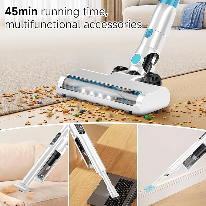 Cordless Stick Vacuum Cleaner with Auto Empty System Self-Charging Base, Powerful Suction for Pet Hair on Carpet & Hardfloor, Lightweight Anti-Tangled Handheld Vacuum, HEPA Filtration, Blue