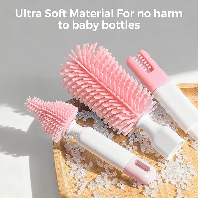 Baby Bottle Brush Set,8 in 1 Magnetic Design Cleaner Bottle Brush Kit with Silicone Brush,Drying Rack for Baby Bottle, Breast Pumps,Nipples - Home&Travel Gift for New Parents