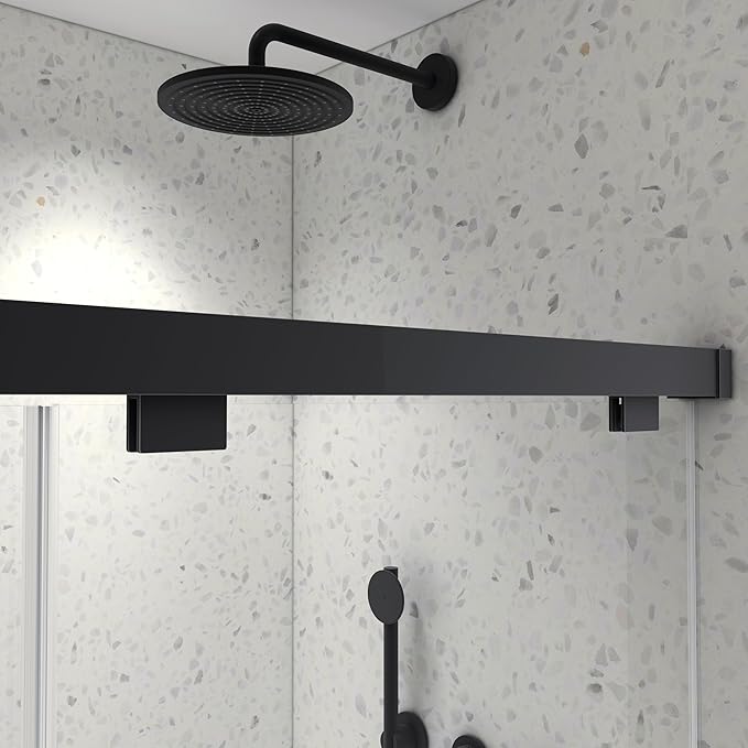 Favfurish Frameless Shower Door 54"x76"-5/16"(8mm) Tempered Glass Double Sliding Bathroom Door,Matte Black,Adjustable Soft Closing Design for Spa,Bathrooms (SGCC Certified)