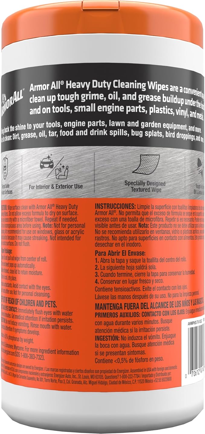 Armor All Heavy Duty Cleaning Wipes, Disposable Car Wipes (75 Count)