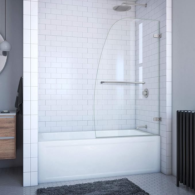 DreamLine Aqua Uno 34 in. W x 58 in. H Frameless Hinged Tub Door in Brushed Nickel, SHDR-3534586-04