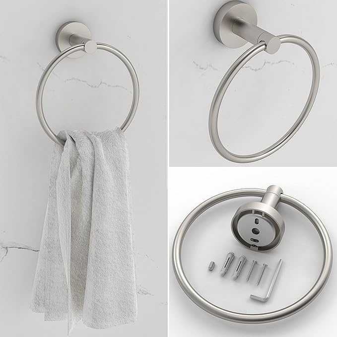 6 PCS Bathroom Hardware Set, Including 16" Hand Towel Bar, Toilet Paper Holder, Towel Ring, Robe Towel Hooks, Bathroom Accessories Kit (Brushed Stainless Steel)