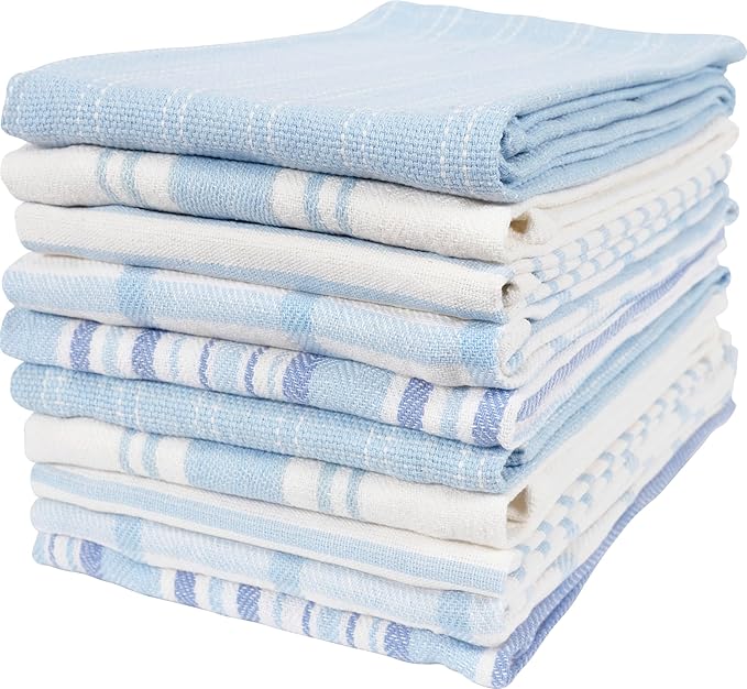 KAF Home Assorted Flat Kitchen Towels | 100% Cotton - 18 x 28 inches | Ultra Absorbent Soft Kitchen Tea Towels | Perfect for Cooking, Cleaning, and Drying Hands (Sky, 18 x 28-10 Pack)