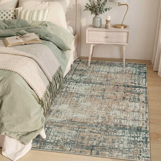 3x5 Washable Entryway Rug, Non Slip Boho Runner Rugs for Hallway, Entrance, Kitchen, Bathroom, Laundry Room, Soft Entryway Carpet, Throw Low Pile Retro Imitation Wool Carpet, Moss