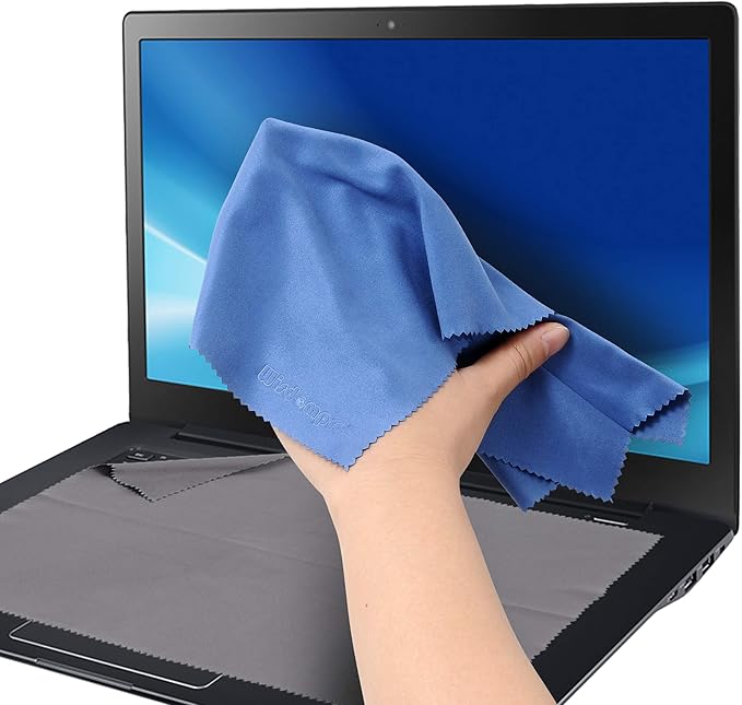 Large 4-Pack Microfiber Cleaning Cloth for Laptop, Computer Screen, Camera, Lens, Eyeglass, Phone, iPhone, iPad, Tablet, LCD TV and Other Delicate Surface(12x8.25, 13.5x8.63 Inches Blue and Grey)
