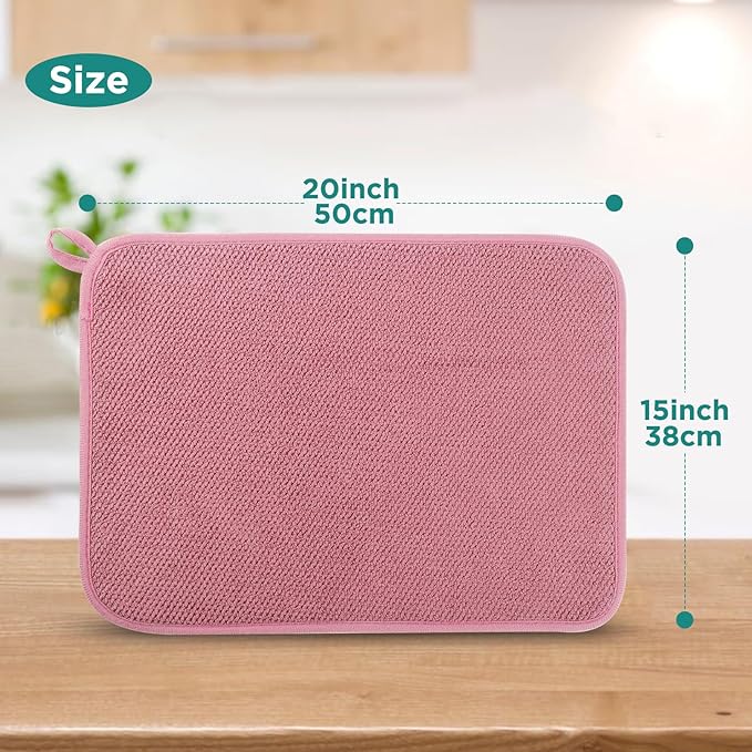 Microfiber Dish Drying Mat, Super Absorbent Kitchen Dish Drying Pad for Easter Day, Reversible Gift Mats for Countertop, 15 * 20 inch Pink