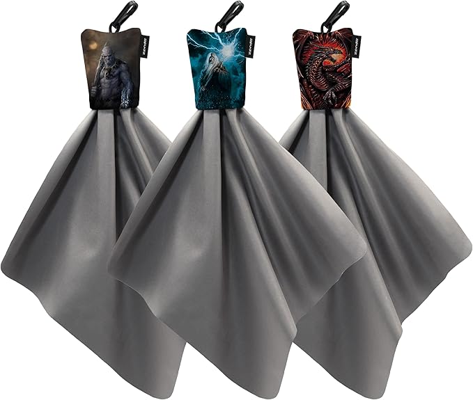 SPUDZ Classic Variety Pack | Three 10" x 10" Microfiber Towels w/Neoprene Pouches | Premium Microfiber Cleaning Cloths for Laptops, Lenses, Cameras, Screens, and More | Orc, Dragon, Wizard