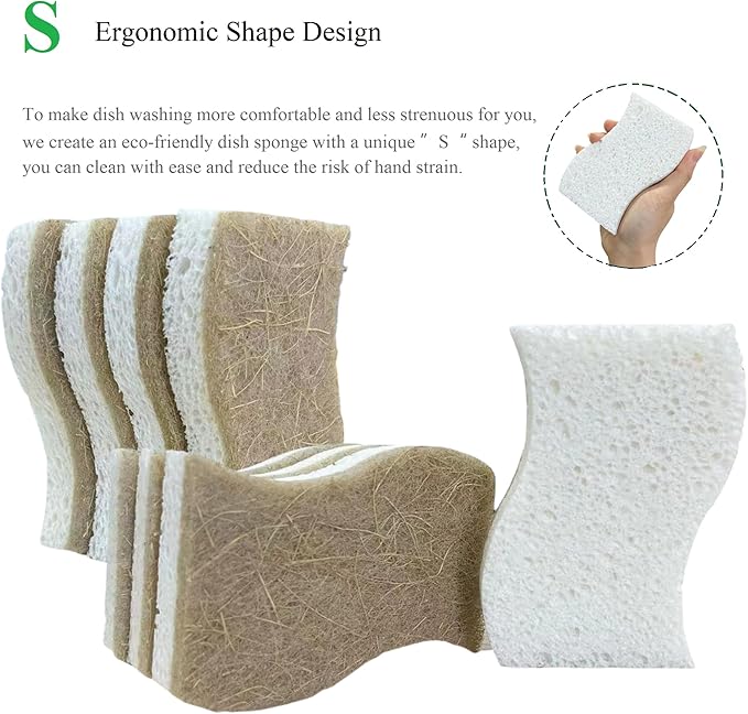 UCCO Eco Friendly Biodegradable Kitchen Sponges 12 Pack – Natural Compostable Cellulose with Coconut Scrubber – Sustainable Zero Waste Dish Sponges Set