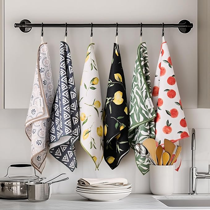 RECYCO Waffle Kitchen Towel Set of 2 - Quick Dry Microfiber Sustainable Dish Towels - Ultra Absorbent Reusable Cleaning Tea Towels - Lightweight Hand Towels,16”x 28”, Neutral Boho