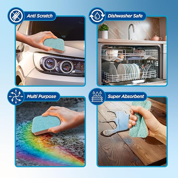 Multilayered Microfiber Cleaning Pads – 2 Pack of Ultra-Absorbent, Reusable for Wet or Dry Use, Ideal for Blinds, Kitchen, Home Surfaces – 12 Tearable Layers for Cleaning - Combo
