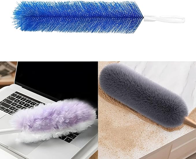 Fenteer Fan Cleaning Brush Bendable Sturdy Portable Cobweb Duster Reusable Dust Remover Fan Duster for Curtain Box Car Vents Shutters, Blue
