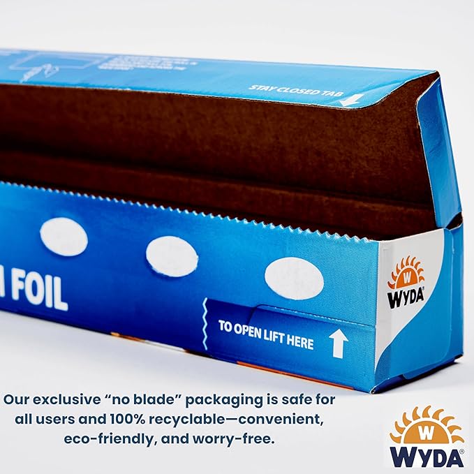 Wyda Heavy Duty Aluminum Foil – 150 Sq Ft (50 Yd x 12 In) |Strong Food-Grade with Built-In Cutter for Baking, Grilling, Cooking & Food Storage | Oven & Freezer Safe, Recyclable
