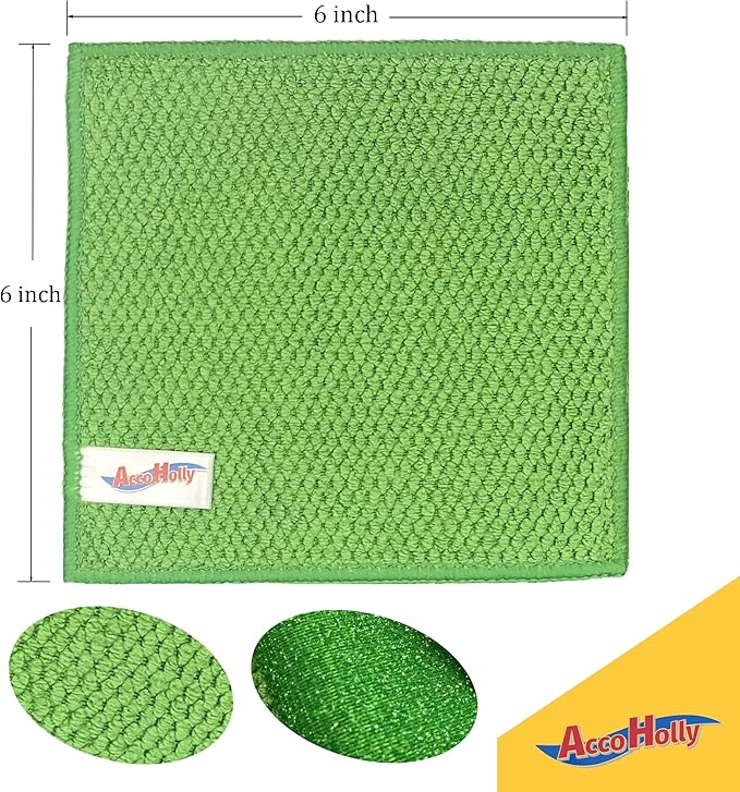 12-Pack Reusable, Scrub Dish Cloth –Non-Scratch Microfiber Scrubber, Planet-Friendly, Easy Rinsing, Quick Dry, Dishwasher Safe Cloth for Kitchen & Household, 6 x 6 Inch, Blue & Green Assorted