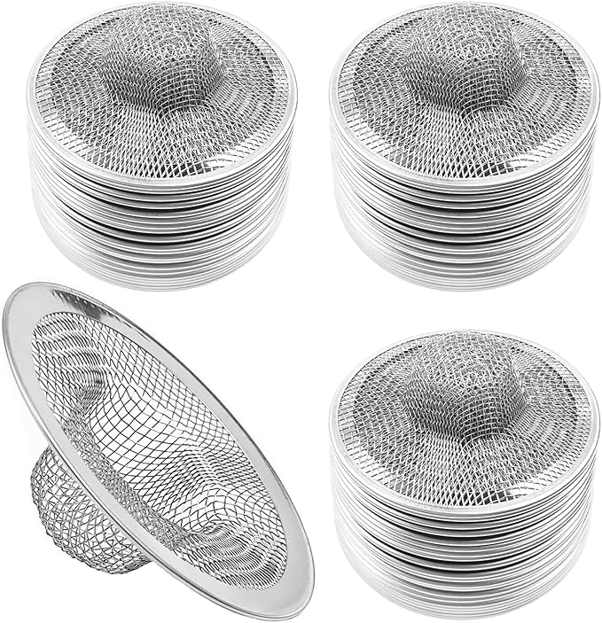 50pcs Mesh Sink Strainer, 2.75" Top/1" Stainless Steel Slop Basket Filter Trap, Metal Bathtub Kitchen Drain Strainer, Hair Basket Drain - Fits Most Kitchen Sinks, Bathroom Sinks,Shower Drains