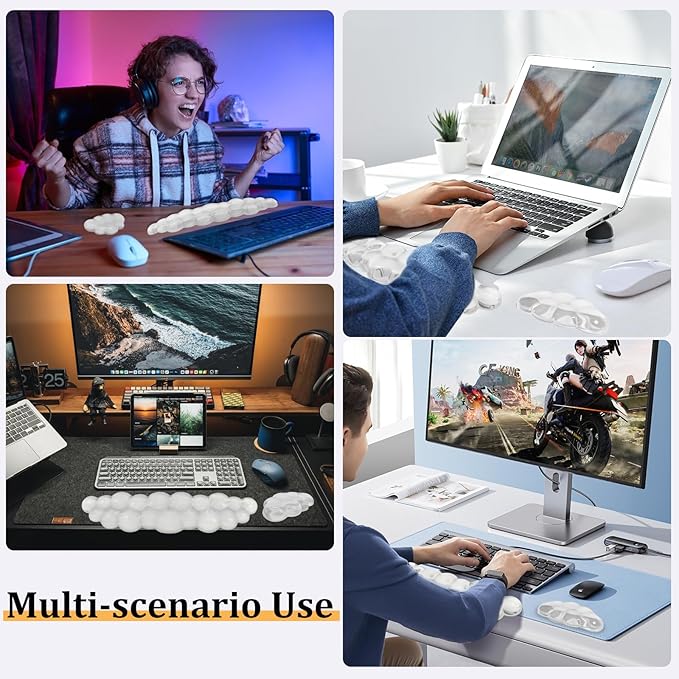 Gel Cloud Keyboard & Mouse Wrist Rest Cloud Wrist Rest Ergonomic Keyboard and Mouse Pad Support for Pain Relief Office Computer Laptop Gaming. (White)