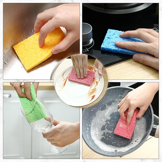 Zhengmy 300 Pieces Sponges Kitchen Compressed Sponges Bulk Natural Dish Sponge Compressed Wood Pulp Cleaning Sponge Without Scratching for Kitchen Bathroom, 3.9 x 2.4 x 0.12 Inch (Multicolor)