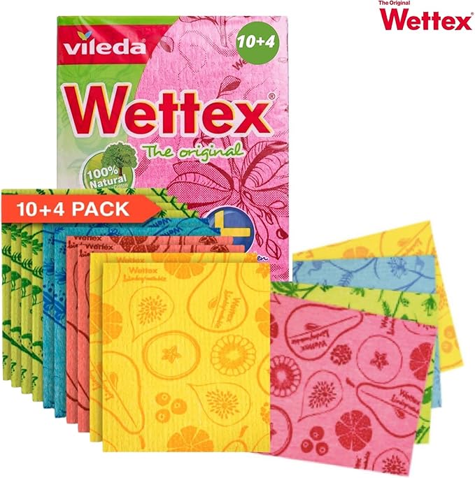 Wettex The Original 14 Pack Swedish Dishcloth for Kitchen - Eco Friendly Reusable Paper Towels - Assorted Dish Cloths for Washing Dishes