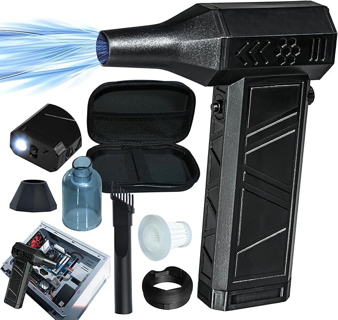 140000 RPM Compressed Air Duster and Vacuum 2-in-1, Electric Duster with LED Light, Stepless Speed, 8000mAh 21700 Battery, Keyboard Cleaner for PC Removal Outdoor Barbecue (Black)